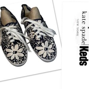 Keds X Kate Spade Womens Sz 9 Sneakers Shoes Blue White Floral Canvas Slip